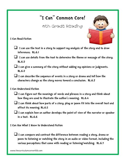 I Can” Common Core 6th Grade Reading Printables For 6th Grade