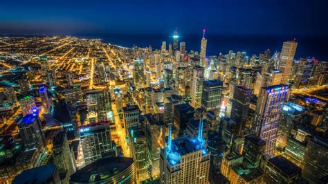 Chicago Skyscrapers Buildings Night Lighting City View From The Highest