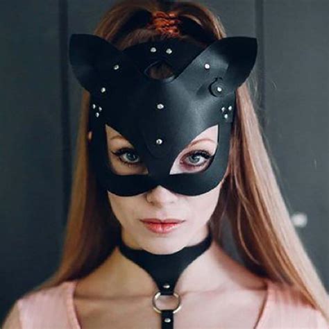Buy Women Sexy Mask Half Eyes Cosplay Face Cat Leather Mask Cosplay Mask Masquerade Ball