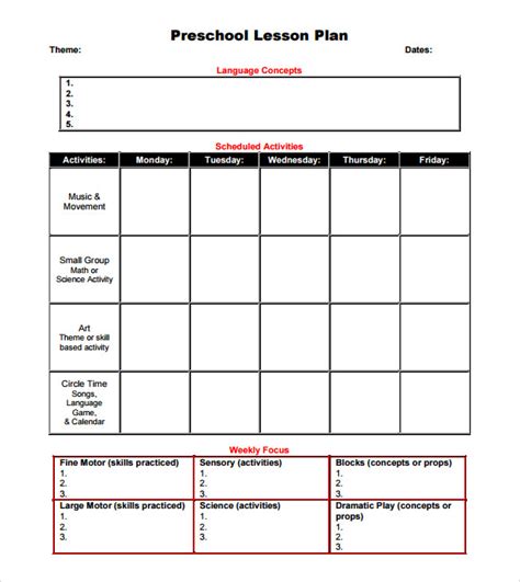 Printable Preschool Lesson Plan Forms Printable Forms Free Online