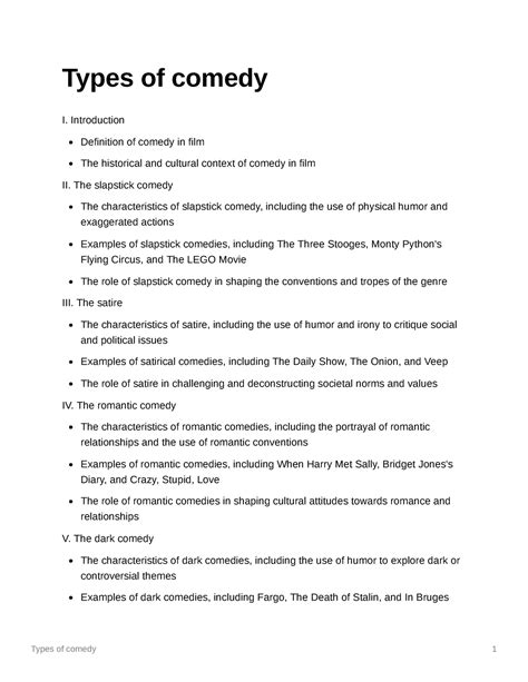 Types Of Comedy Outline Types Of Comedy 1 Types Of Comedy I