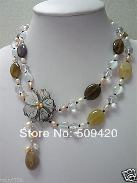 ~~ Free Wholesalegrade Jewelry 2 Row Freshwater Pearls And Jade