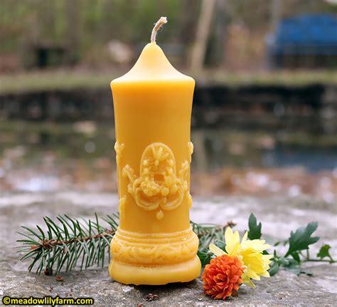 Large Pillar Beeswax Candle With Bees Meadowlily Farm Canada Natural