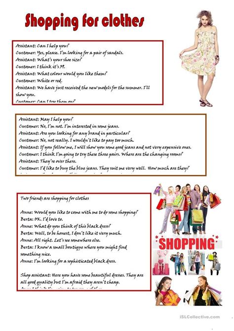 Shopping For Clothes English Esl Worksheets For Distance Learning And