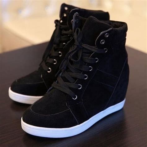 Find great deals on ebay for black womens tennis shoes. New Womens Fashion Wedge Sneakers Hidding Heels Black Red ...