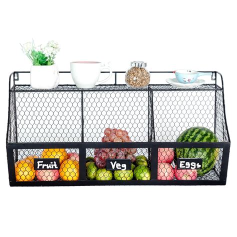 Wall Mounted Wire Basket Hanging Fruit Basket 3 Tier Kitchen Storage