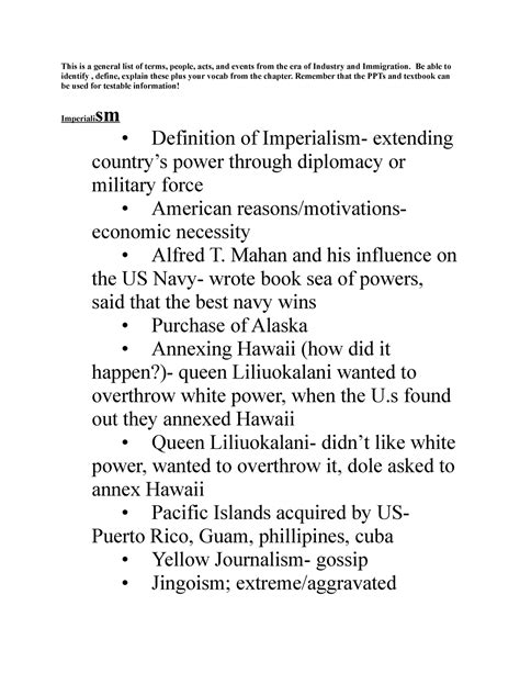 Imperialism Review Sheet This Is A General List Of Terms People