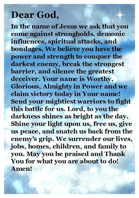 Prayer For Spiritual Warfare Inspirational Pinterest Peace