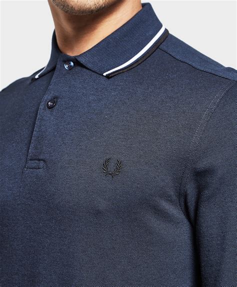 fred perry cotton long sleeve twin tip polo shirt in blue for men lyst