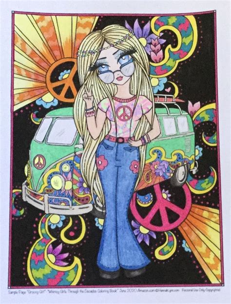 groovy girl from whimsy girls through the decades coloring book by hannah lynn coloring book art
