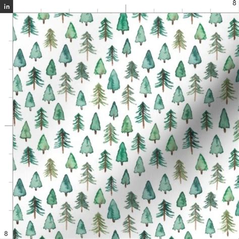 Watercolor Evergreens Fabric Evergreen Christmas Trees Or Etsy