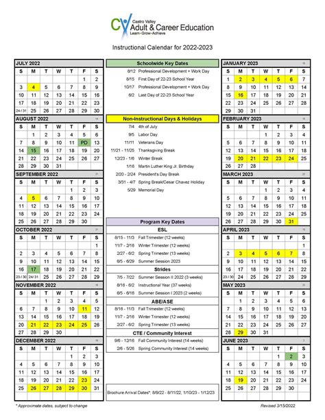 2022 2023 Instructional Calendar About Us Castro Valley Adult