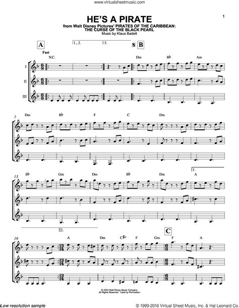 He has scored a lot of great we skip traditiona sheet music and simplify current learning methods and solutions to make things a whole lot easier. Badelt - He's A Pirate sheet music for guitar ensemble PDF