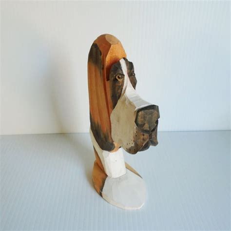 Basset Hound Eyeglass Holder Carved Hand Painted Wood