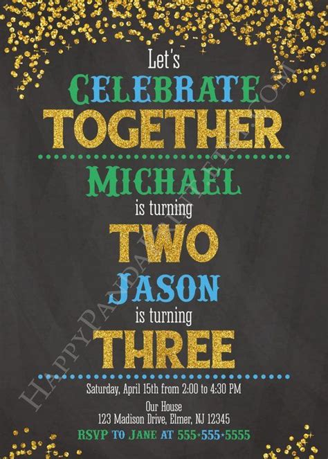 Boys Joint Birthday Invitation Siblings Joint Party Invite Twins