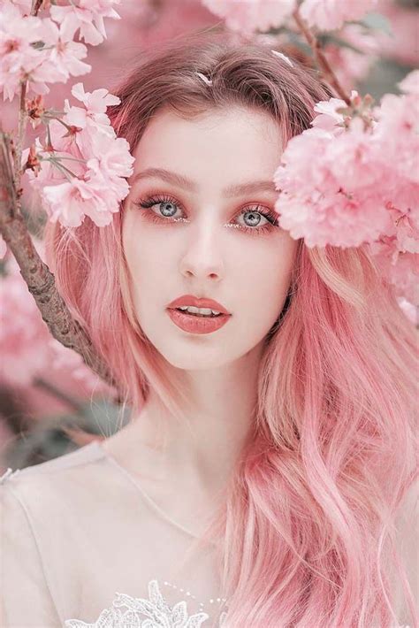 21 portraits of most beautiful women with flowers beauty photography beauty pink hair