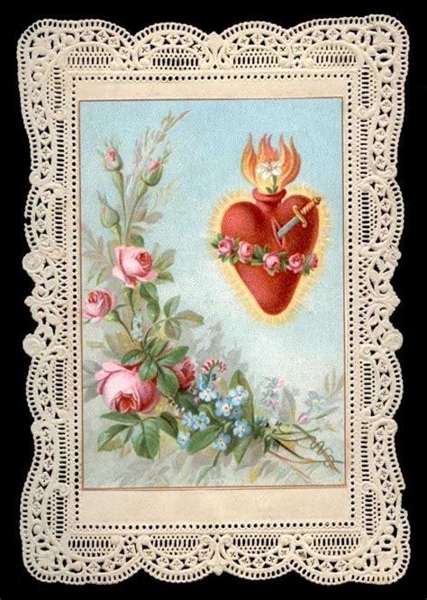 Old Holy Card Lace Canivet Santino Merlettato Sacred Heart Of Mary 4