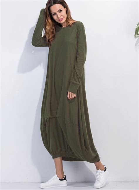 Womens Long Sleeve Loose Fit Solid Maxi Dress