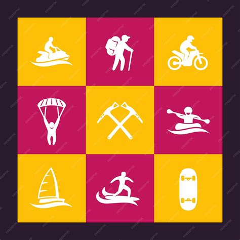 Premium Vector Extreme Outdoor Activities Icons Set Skydiving