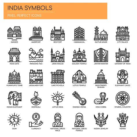 India Symbols Thin Line And Pixel Perfect Icons 681078 Vector Art At