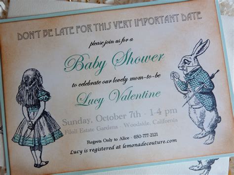 alice  wonderand baby shower invitation dolanpedia