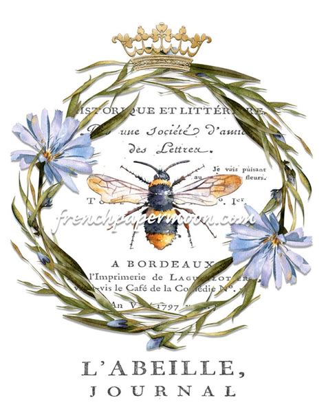 French Bee Graphic Floral Wreath Bee Ephemera Etsy In 2020 Vintage