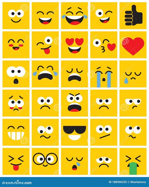 Emoji Square Pack Set Of Funny Classic Emojis Stock Vector