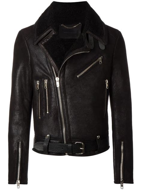 Lyst Diesel Black Gold Shearling Biker Jacket In Black For Men