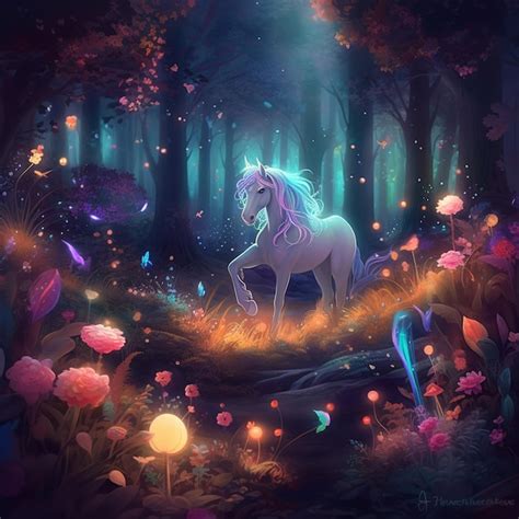 Premium Ai Image A Unicorn In A Forest With A Fairy Tale