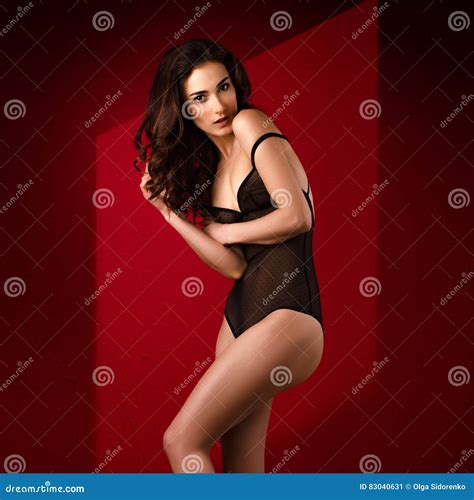 Beautiful Naked Woman Posing On Red Background Stock Image Image Of Light Legs