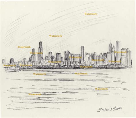 Chicago Skyline Pencil Drawing Of Downtown Skyscrapers
