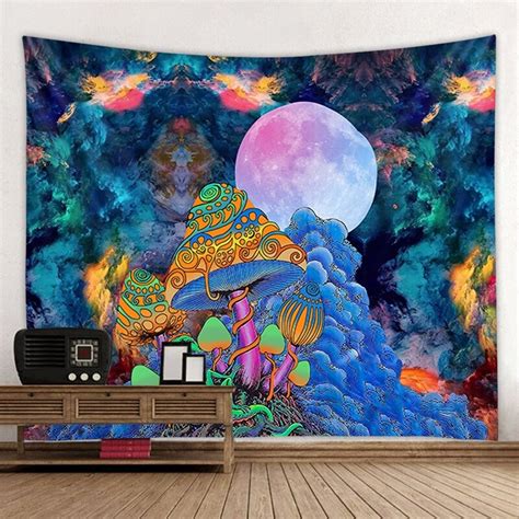 Psychedelic Mushroom Tapestry Magic Mushrooms Wall Tapestry Etsy