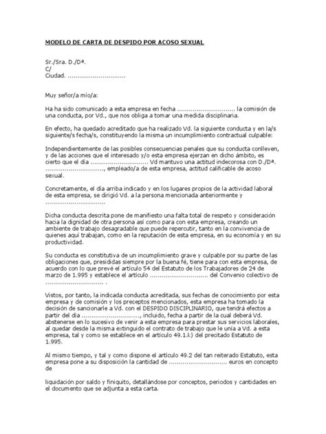 Modelo De Carta De Renuncia Por Hostigamiento Laboral Peru Peter