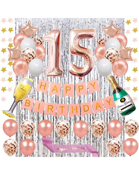 15th Birthday Decorations Rose Gold Happy Birthday Banner And Rose