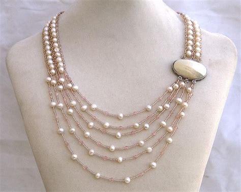 Asymmetric Necklace With White Pearls N By Fleur De Irk Beaded