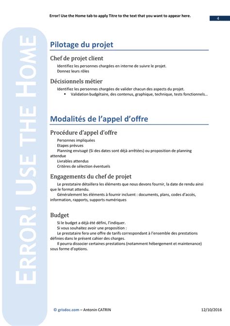 Modèle De Cahier Des Charges De Site Web Doc Pdf Page 4 Sur 5