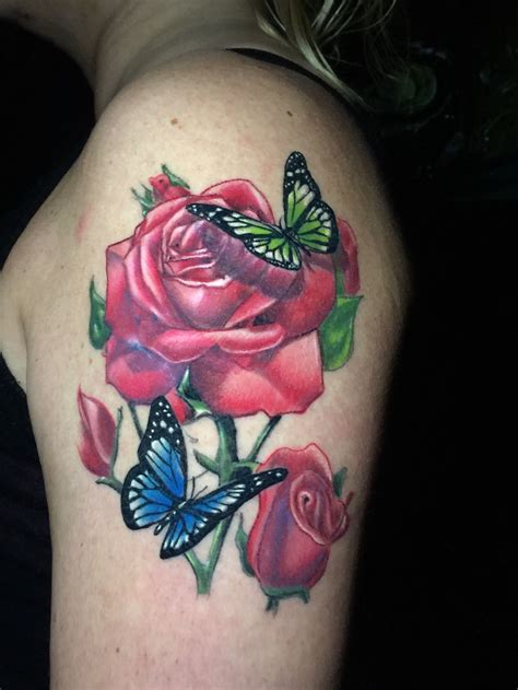 3d Tattoo Rose Roses Butterfly Butterflies Arm Full Color Color Realism