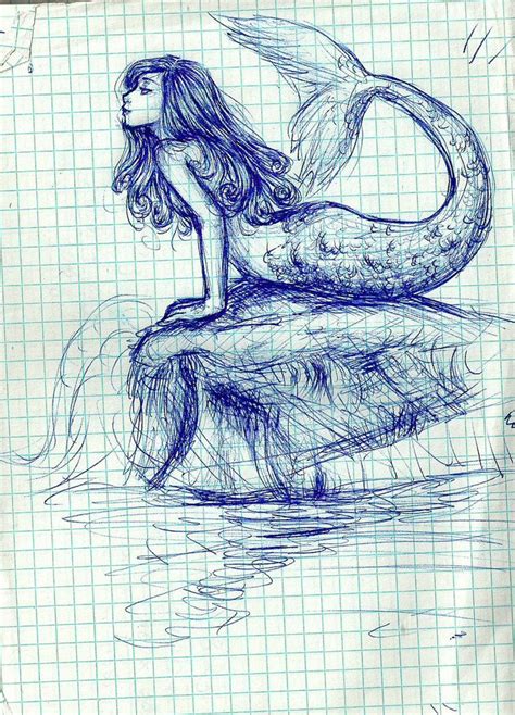 Pen Sketch Mermaid By M Angela On Deviantart Mermaid Drawings Pen