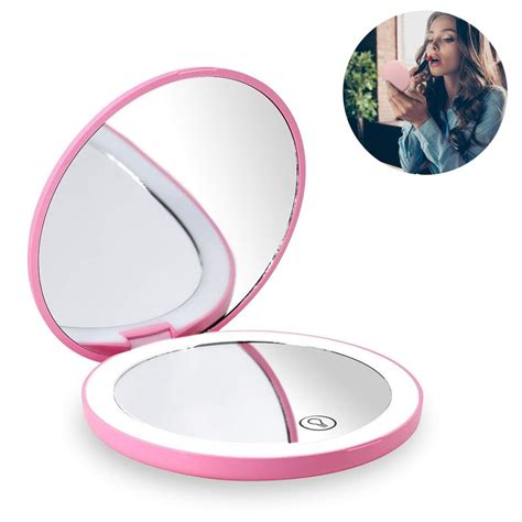 Compact Rechargeable Lighted Makeup Mirror For Travel Purse And Handbags1x And 10x Magnifying