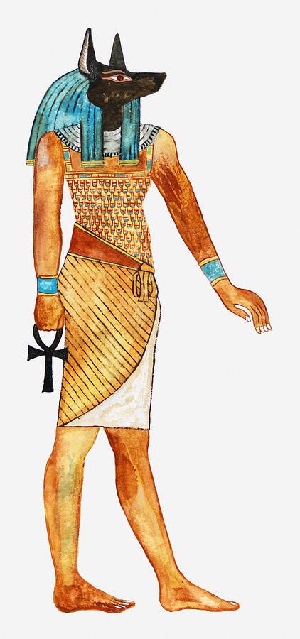 Illustration Of Ancient Egyptian God Of The Dead Anubis Holding Symbol