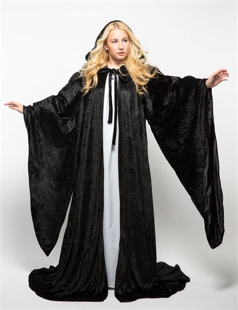 Wizard Black Robe With Hood And Sleeves Velvet Halloween Etsy