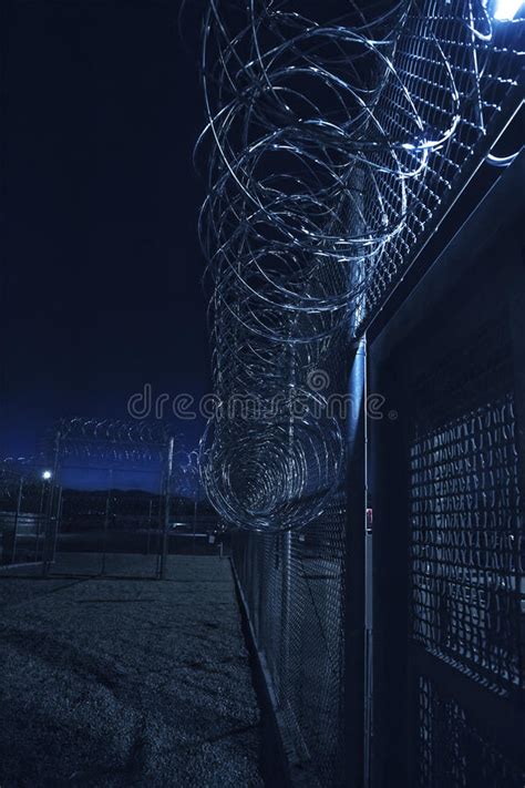Prison Fence At Night Stock Photo Image Of Secure Surveillance 76926052