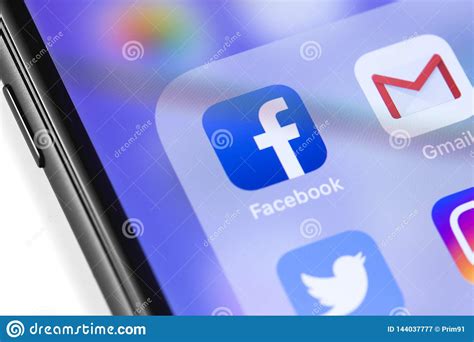 Facebook And Gmail Icons App On The Screen Smartphone Editorial
