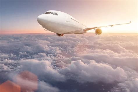 Commercial Airplane Flying Above Clouds Stock Image Image Of Clouds