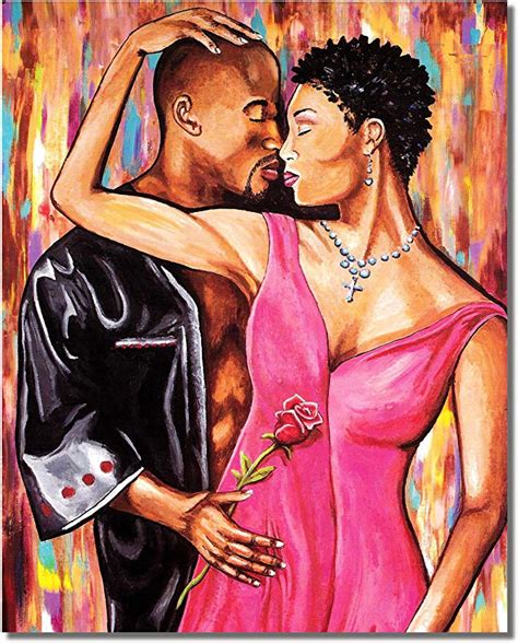 African American Black Couple A Rose With Love Wall Picture