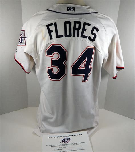 2017 Reno Aces Rudy Flores 34 Game Used White Jersey Dp01428 Ebay