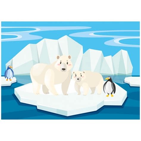 Free Vector Scene Of Polar Bears And Penguins On An Iceberg