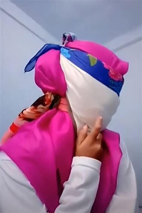 Girl Using Cleave Gag Hijab Handkerchief Mask And Scarf Blindfold