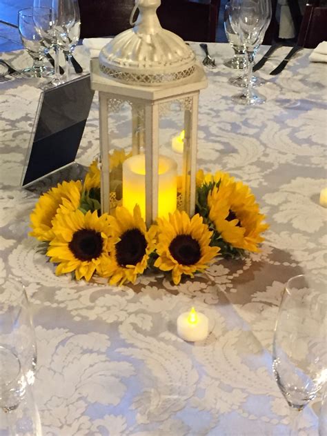 Sunflower lantern centerpiece | Rustic sunflower wedding, Sunflower