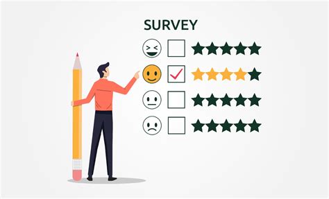 A Man With Pencil Filling Survey Form Concept Survey Feedback For Customer Satisfaction Vector